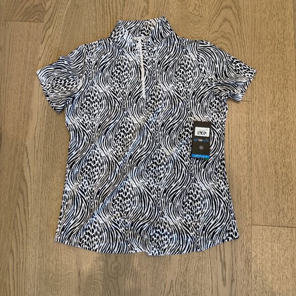 IBKUL Tops - IBKUL Alena Black/White Short Sleeve Zip Mock Neck Top, NWT, Size M